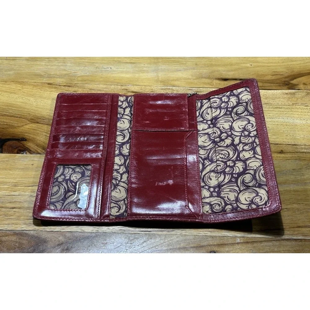 Hobo Original Sadie Red Leather Trifold Wallet Clutch Magnetic Closure EUC